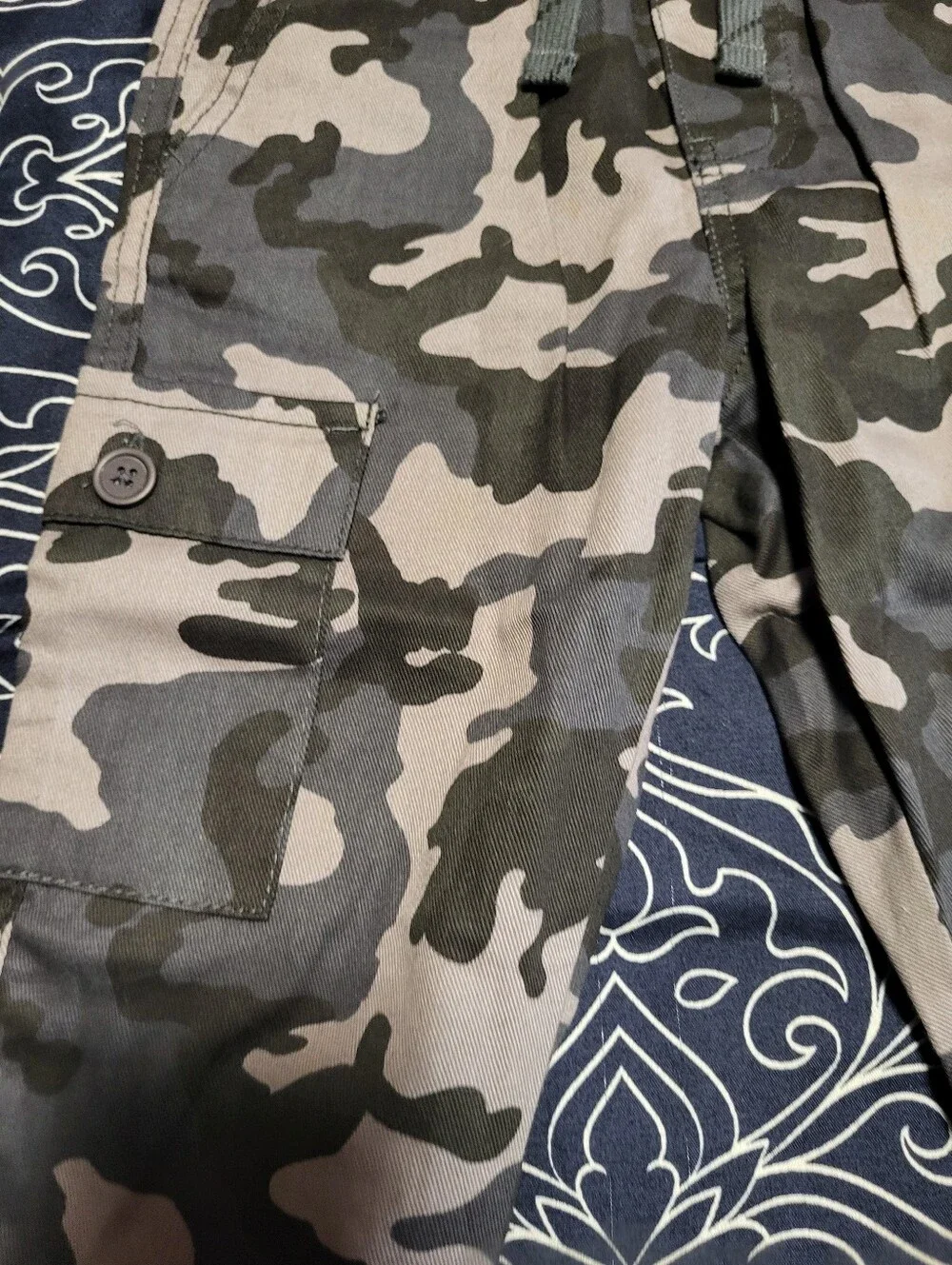 Kids Gray Camo Cargo Jogger Pants - Elastic Waist & Pockets